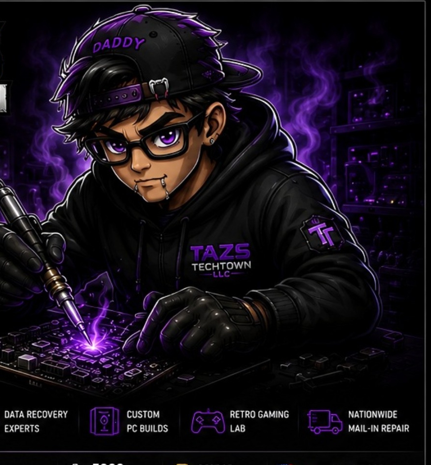 Taz's Tech Town technician performing electronics repair